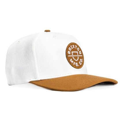 Brixton Crest Snapback Hat - White. Khaki